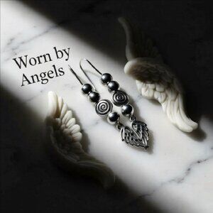 $10 Clearance!!! Beaded Silver Angel Wing Earrings - Lightweight